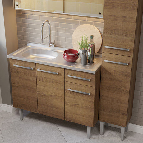 Cocina Compacta 137cm Con Mesón De Acero Marrón Emilly Madesa 08