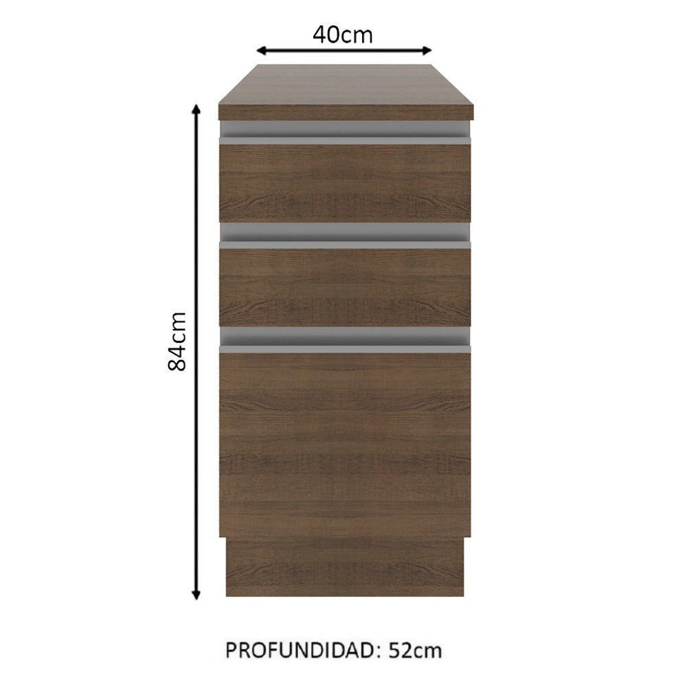 Mueble de Cocina Madesa Glamy 40 cm 3 Cajones Marrón