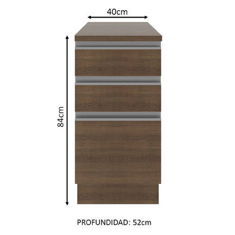 Mueble de Cocina Madesa Glamy 40 cm 3 Cajones Marrón