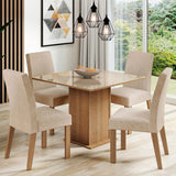 Juego de Comedor Mesa con Encimera de Vidrio con 4 Sillas Marrón/Crema/Imperial Evelin