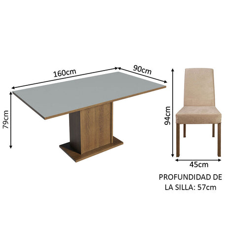 Juego de Comedor Mesa Tablero de Madera 6 Sillas Marrón/Gris/Imperial Renata Madesa