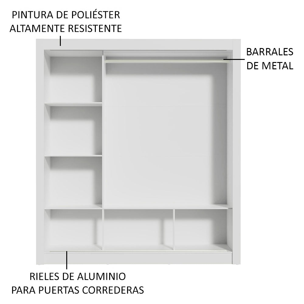 Ropero Doble Madesa Monaco 3 Puertas Corredizas 1 con Espejo - Blanco