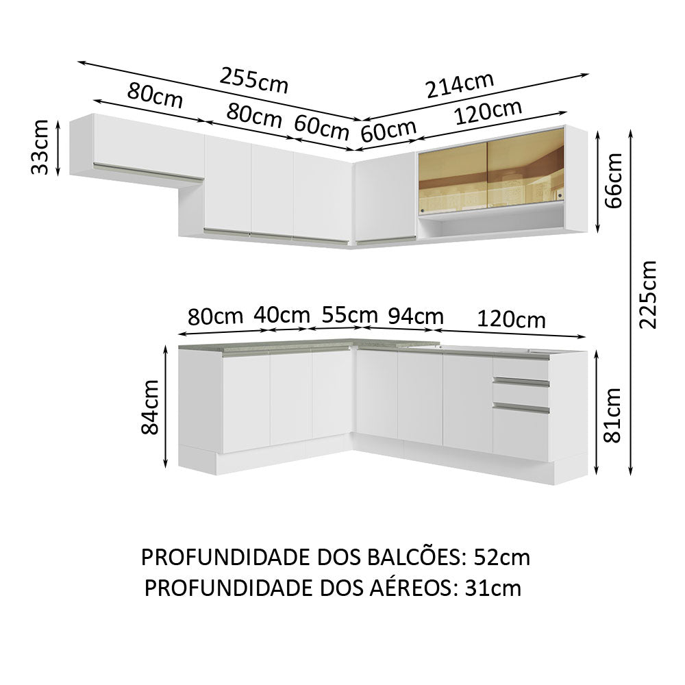 Cocina Integral Esquinera 469cm Blanco Glamy Madesa 01