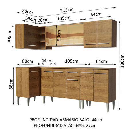Cocina Integral Esquinera 293cm Marrón Emilly Play Madesa04