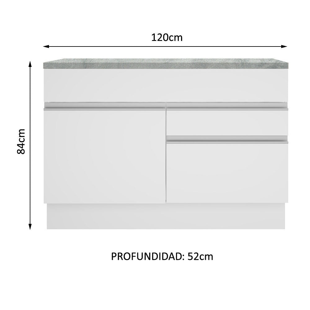 Mueble de Cocina Glamy 120 cm - Mostrador para Lavadero con Encimera