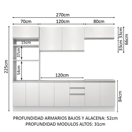 Cocina Integral 270cm Blanco Glamy Madesa 02