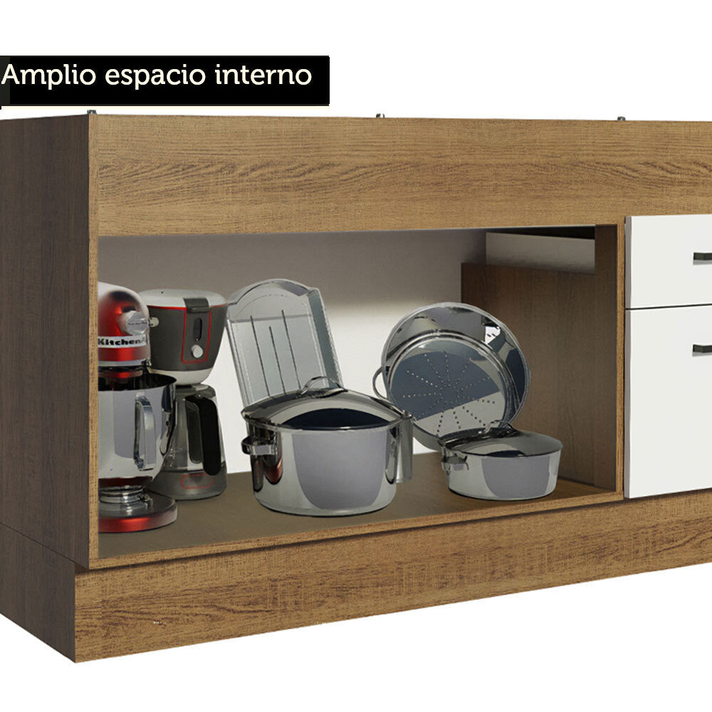 Mueble de Cocina Para Fregadero Madesa Agata 150 cm 2 Puertas y 2 Cajones (Sin Tablero Ni Fregadero) Marrón/Blanco