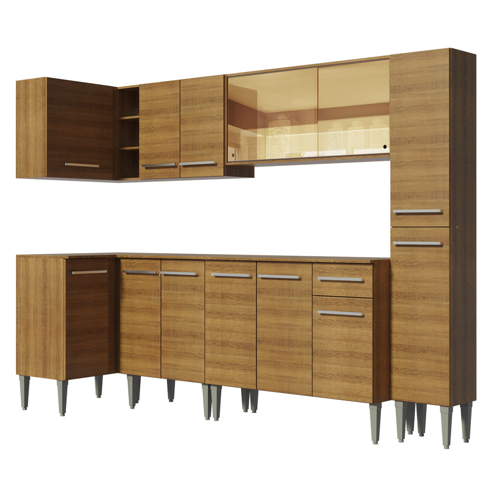 Cocina Integral Esquinera 325cm Marrón Emilly Wave 04