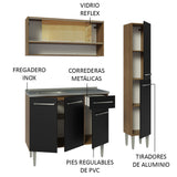 Cocina Compacta 137cm Con Mesón De Acero Marrón/Negro Emilly Madesa 10