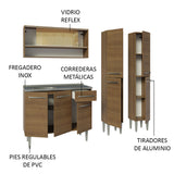 Cocina Compacta 169cm Con Mesón De Acero Marrón Emilly Madesa 14