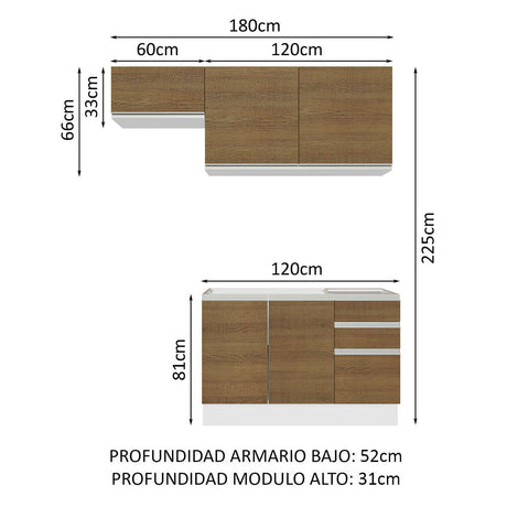 Cocina Compacta 180cm Blanco/Marrón Glamy Madesa 09