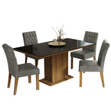 Juego de Comedor Mesa con Encimera de Vidrio 4 Sillas Marrón/Negro/Silver Marilia