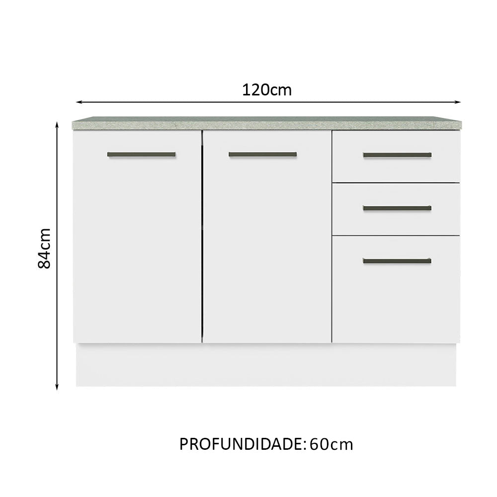 Gabinete de Cocina 120 x 60 cm 2 Puertas y 3 Cajones (Con Encimera) Blanco Agata