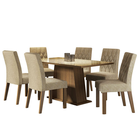 Juego de Comedor Mesa Cristal 6 Sillas Stéfani Madesa - Marrón/Crema/Imperial