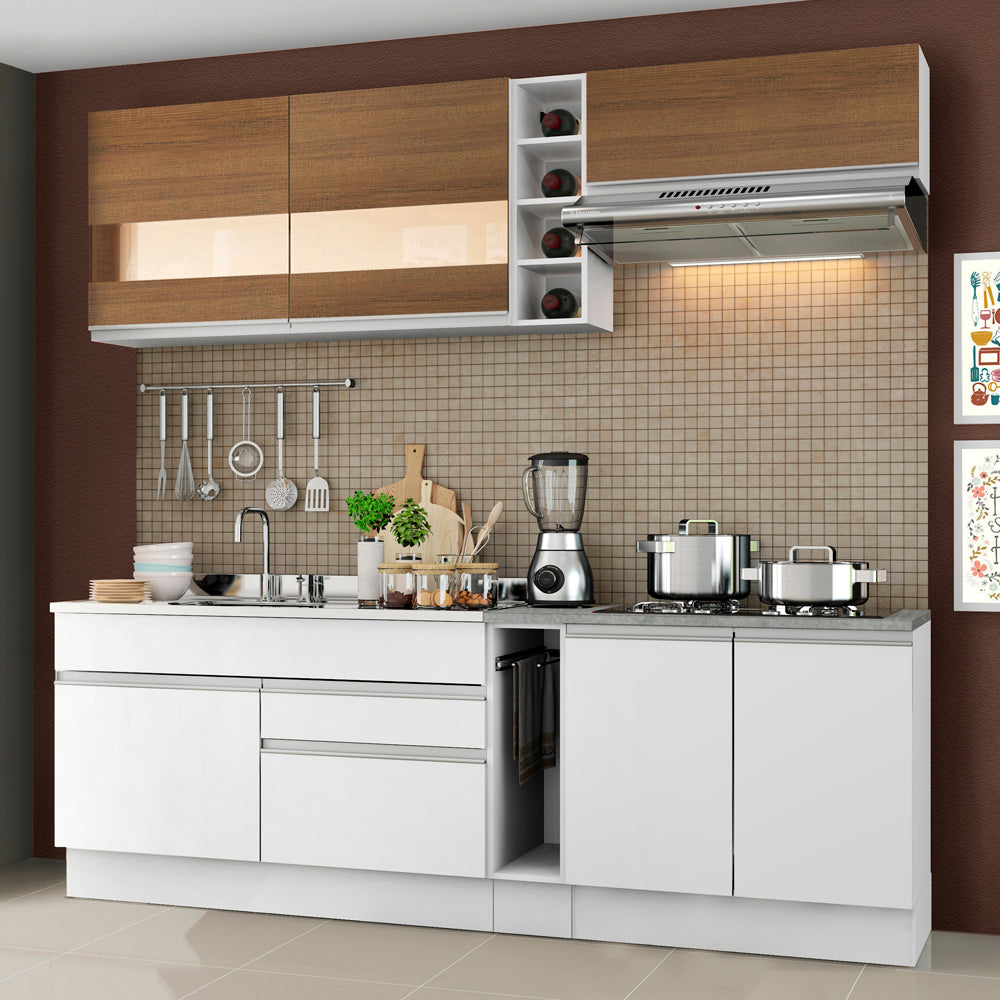 Cocina Integral 220cm Blanco/Blanco/Marrón Parma 02
