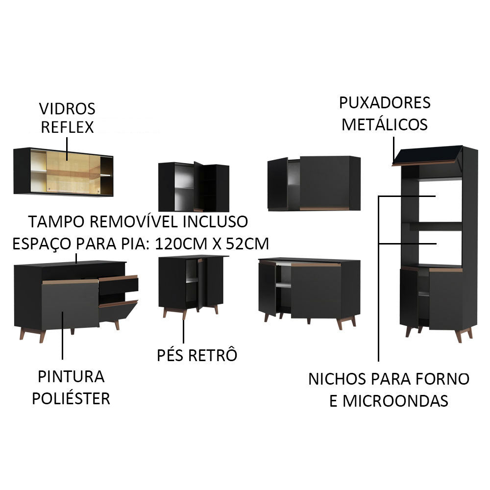 Cocina Integral Esquinera 452cm Negro Reims 01