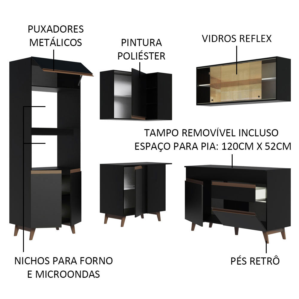 Cocina Integral Esquinera 332cm Negro Reims 01