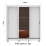 Clóset Matrimonial Lyon Plus 3 Puertas Correderas con Espejo 4 Cajones con Patas Blanco