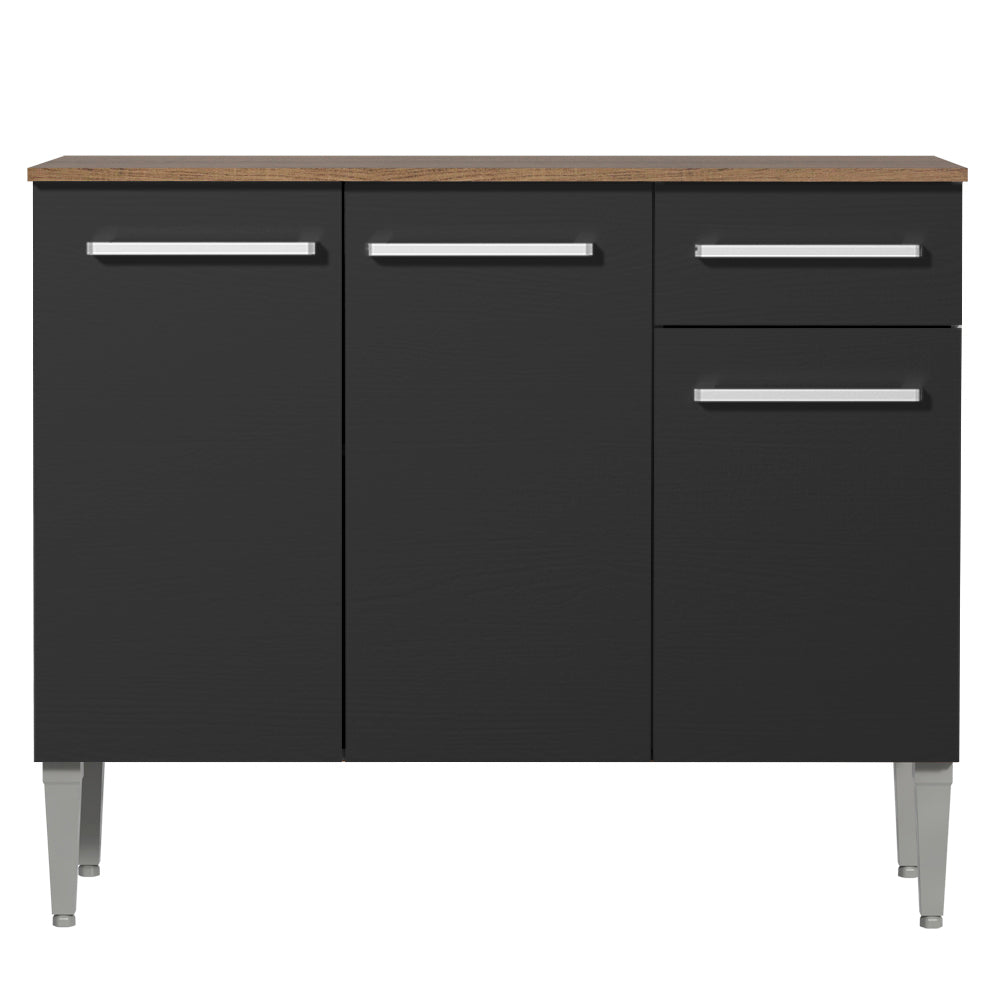 Mueble Mostrador Madesa Emilly 3 Puertas y 1 Cajón - Marron/Negro