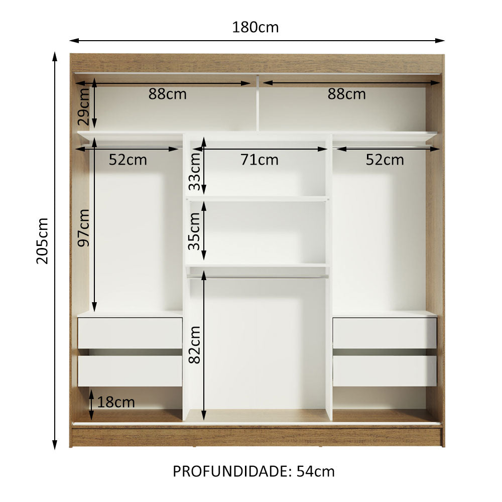 Clóset Matrimonial Reno 3 Puertas Corredizas con Espejos Marrón/Negro