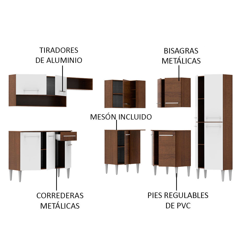 Cocina Integral Esquinera 417cm Marrón/Blanco Emilly Ice Madesa 01