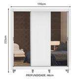 Clóset Matrimonial Lyon 3 Puertas Correderas con Espejos 2 Cajones con Patas Blanco