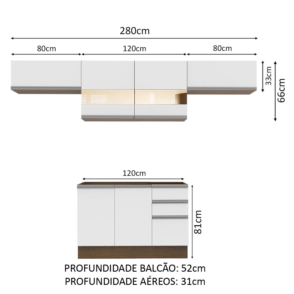 Cocina Integral 280cm Marrón/Blanco Glamy Madesa 01
