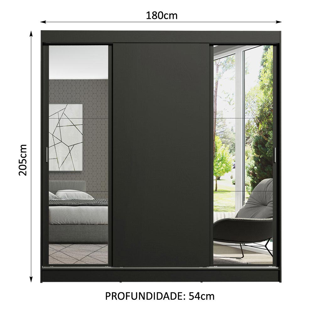 Clóset Matrimonial Reno 3 Puertas Correderas con Espejos Negro
