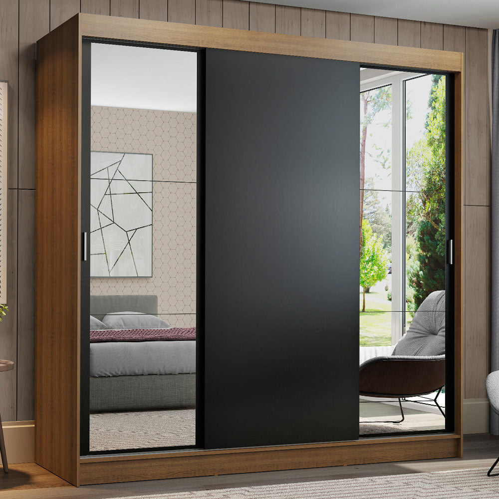 Clóset Matrimonial Reno 3 Puertas Corredizas con Espejos Marrón/Negro