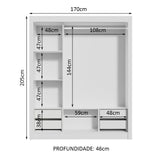 Clóset Matrimonial Lyon Plus 3 Puertas Correderas 4 Cajones Blanco