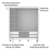 Clóset Matrimonial Lyon Plus 3 Puertas Correderas con Espejo 4 Cajones con Patas Blanco