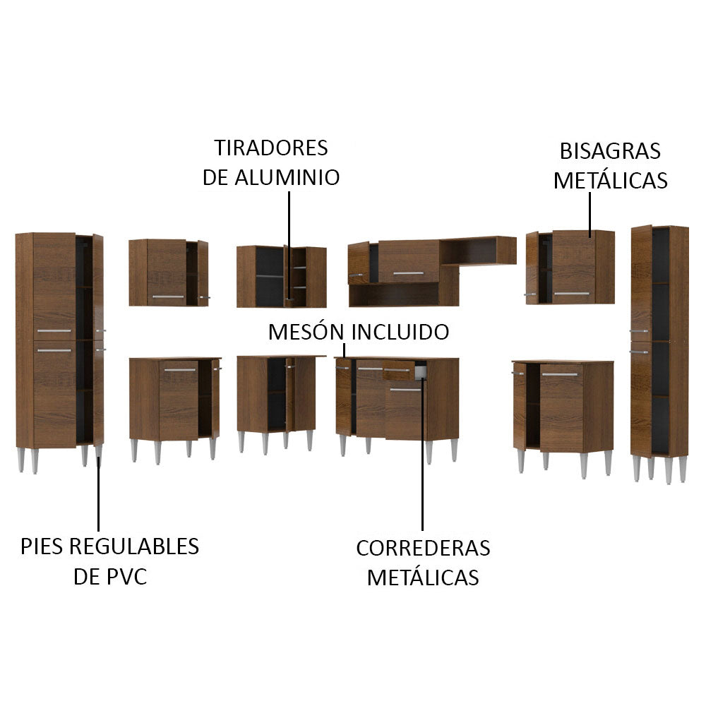 Cocina Integral Esquinera 513cm Marrón Emilly Big Madesa 02