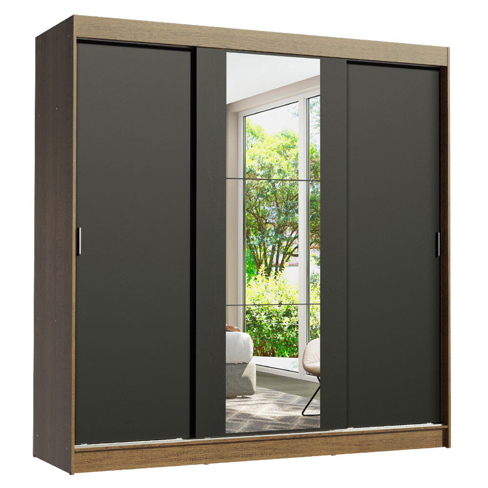 Clóset Matrimonial Reno 3 Puertas Corredizas con Espejo Marrón/Negro