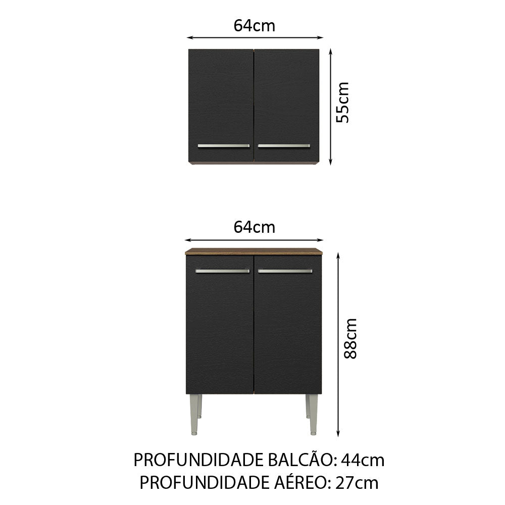 Kit con Gabinete Superior y Bajo 64cm Marrón/Negro Emilly