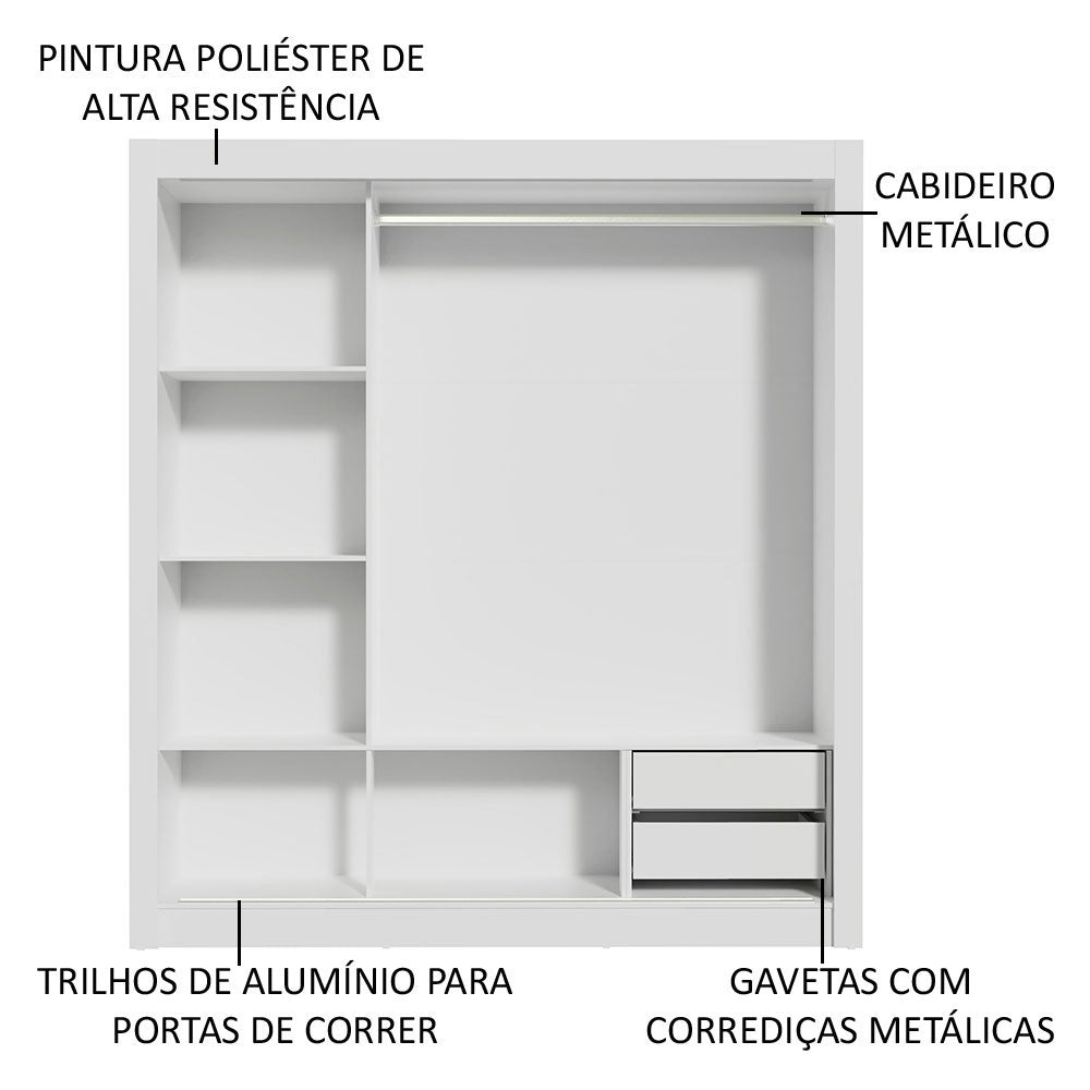 Clóset Matrimonial Lyon 3 Puertas Correderas con Espejos 2 Cajones Blanco