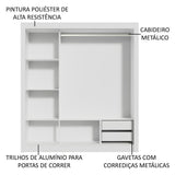 Clóset Matrimonial Lyon 3 Puertas Correderas con Espejos 2 Cajones Blanco