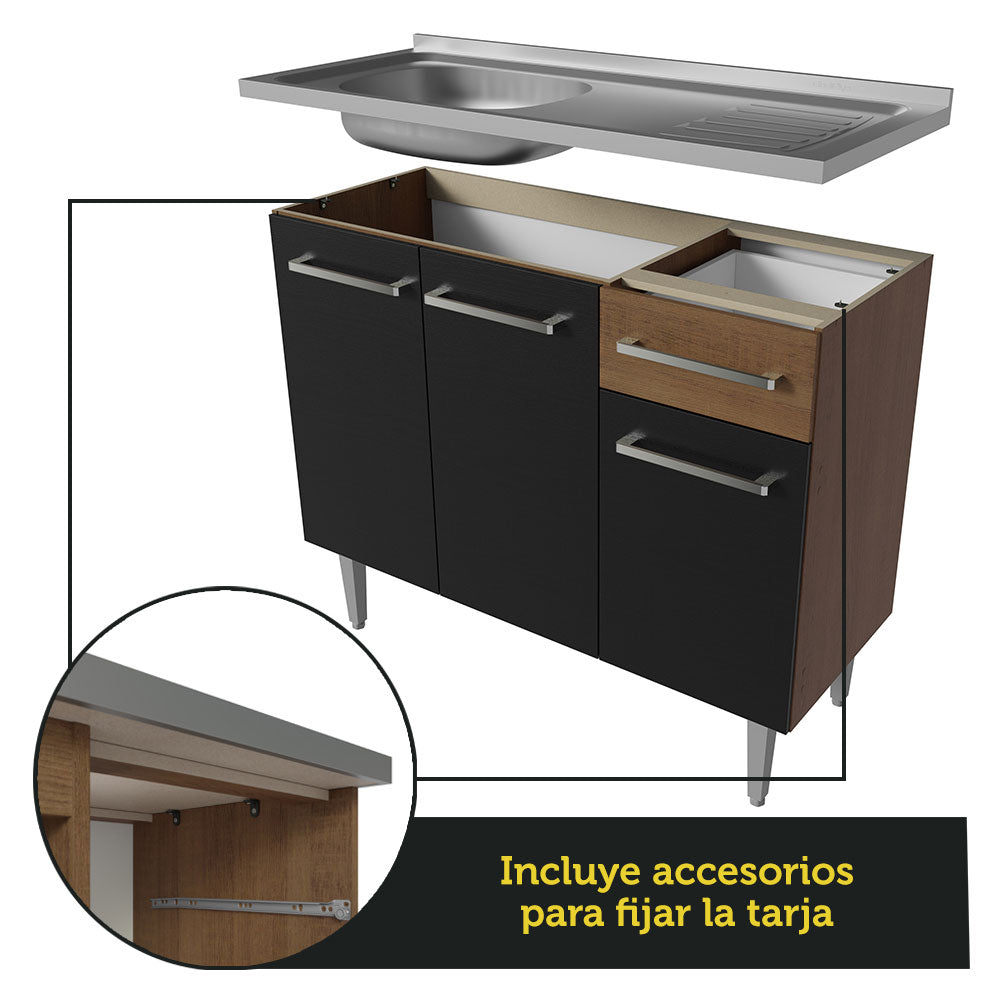 Cocina Integral 293cm con Lavadero Marrón/Negro Emilly 08