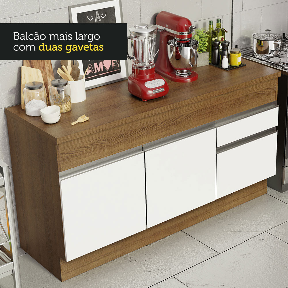 Gabinete Bajo para Lavadero 150 cm 2 Puertas y 2 Cajones (Con Encimera) Glamy Marrón/Blanco
