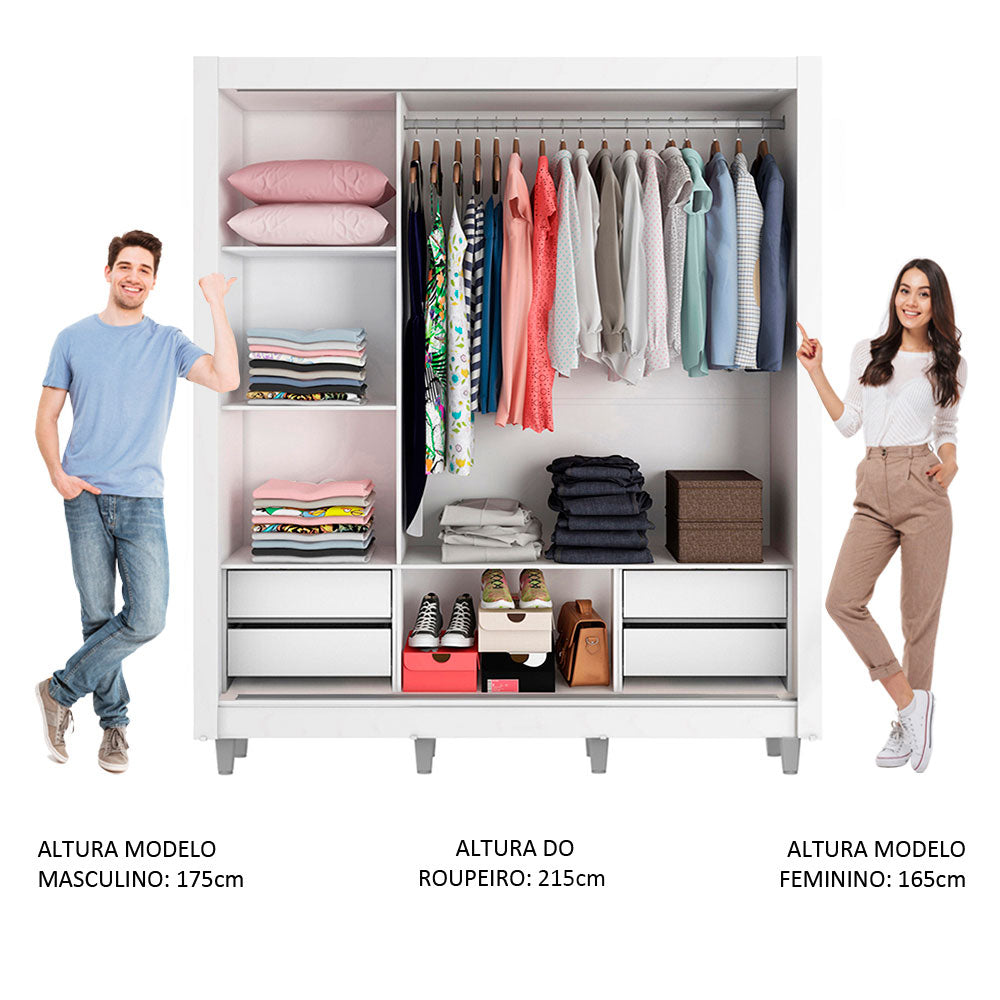 Clóset Matrimonial Lyon Plus 3 Puertas Correderas con Espejo 4 Cajones con Patas Blanco