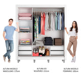 Clóset Matrimonial Lyon Plus 3 Puertas Correderas con Espejo 4 Cajones con Patas Blanco