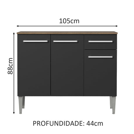 Mueble Mostrador Madesa Emilly 3 Puertas y 1 Cajón - Marron/Negro