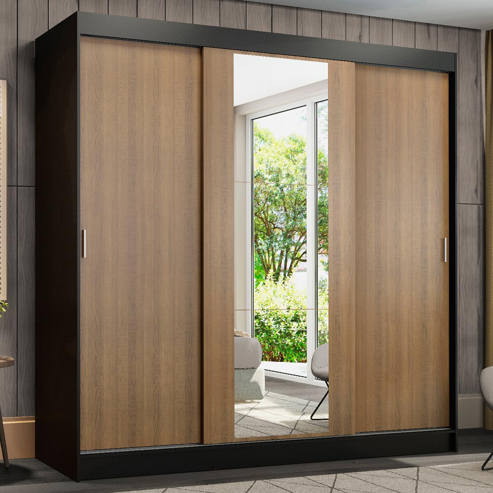 Clóset Matrimonial Reno 3 Puertas Correderas con Espejo Negro/Marrón