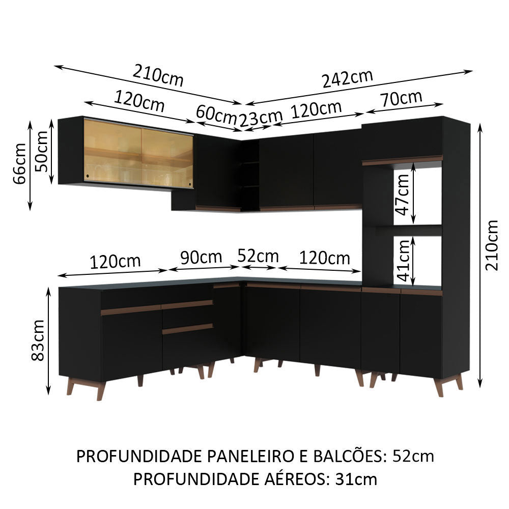 Cocina Integral Esquinera 452cm Negro Reims 01