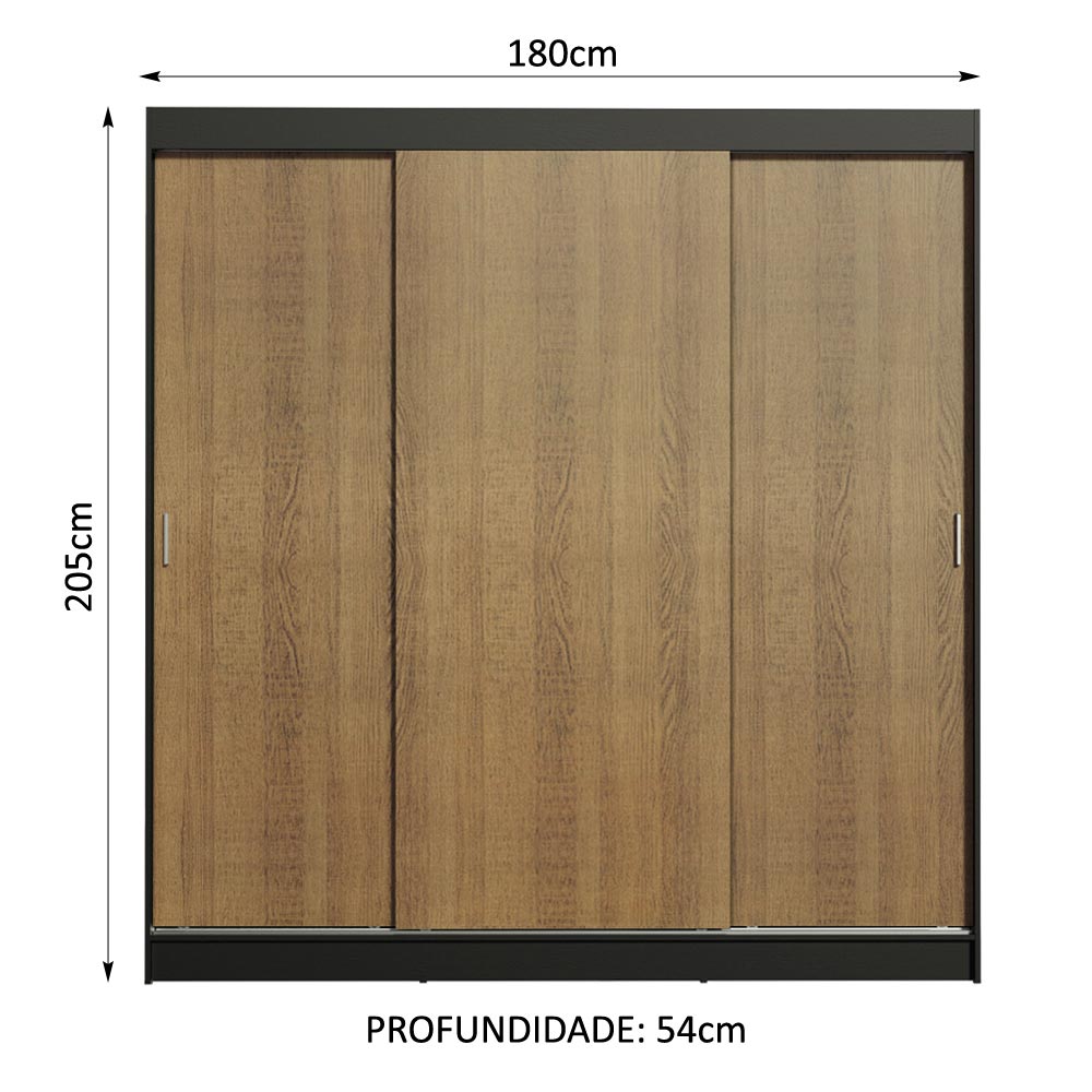 Clóset Matrimonial Reno 3 Puertas Correderas Negro/Marrón
