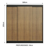 Clóset Matrimonial Reno 3 Puertas Correderas Negro/Marrón