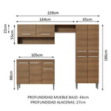 Cocina Integral 229cm Sin Mesón De Acero Marrón Emilly Pop Madesa 02