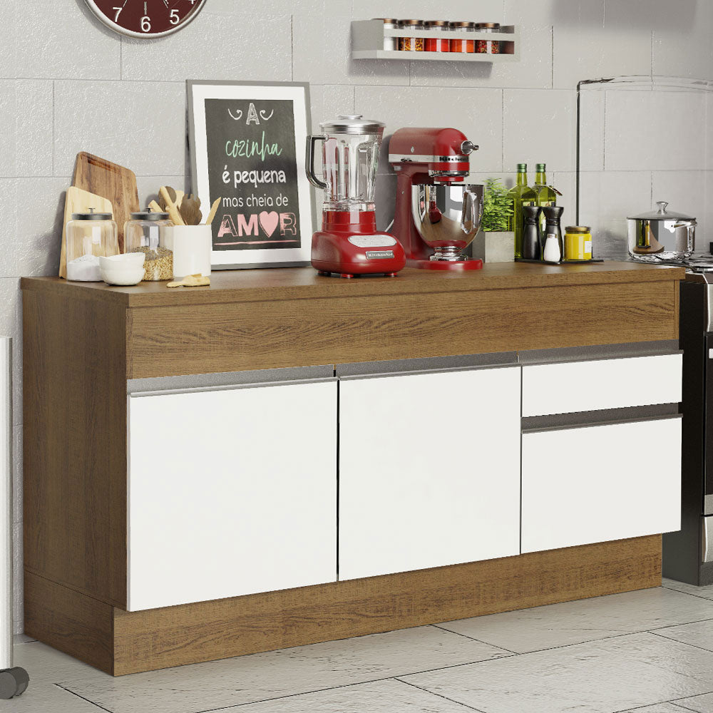 Gabinete Bajo para Lavadero 150 cm 2 Puertas y 2 Cajones (Con Encimera) Glamy Marrón/Blanco