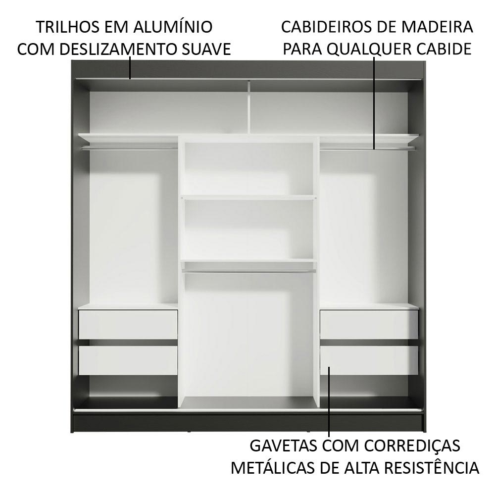 Clóset Matrimonial Reno 3 Puertas Correderas con Espejo Negro/Blanco
