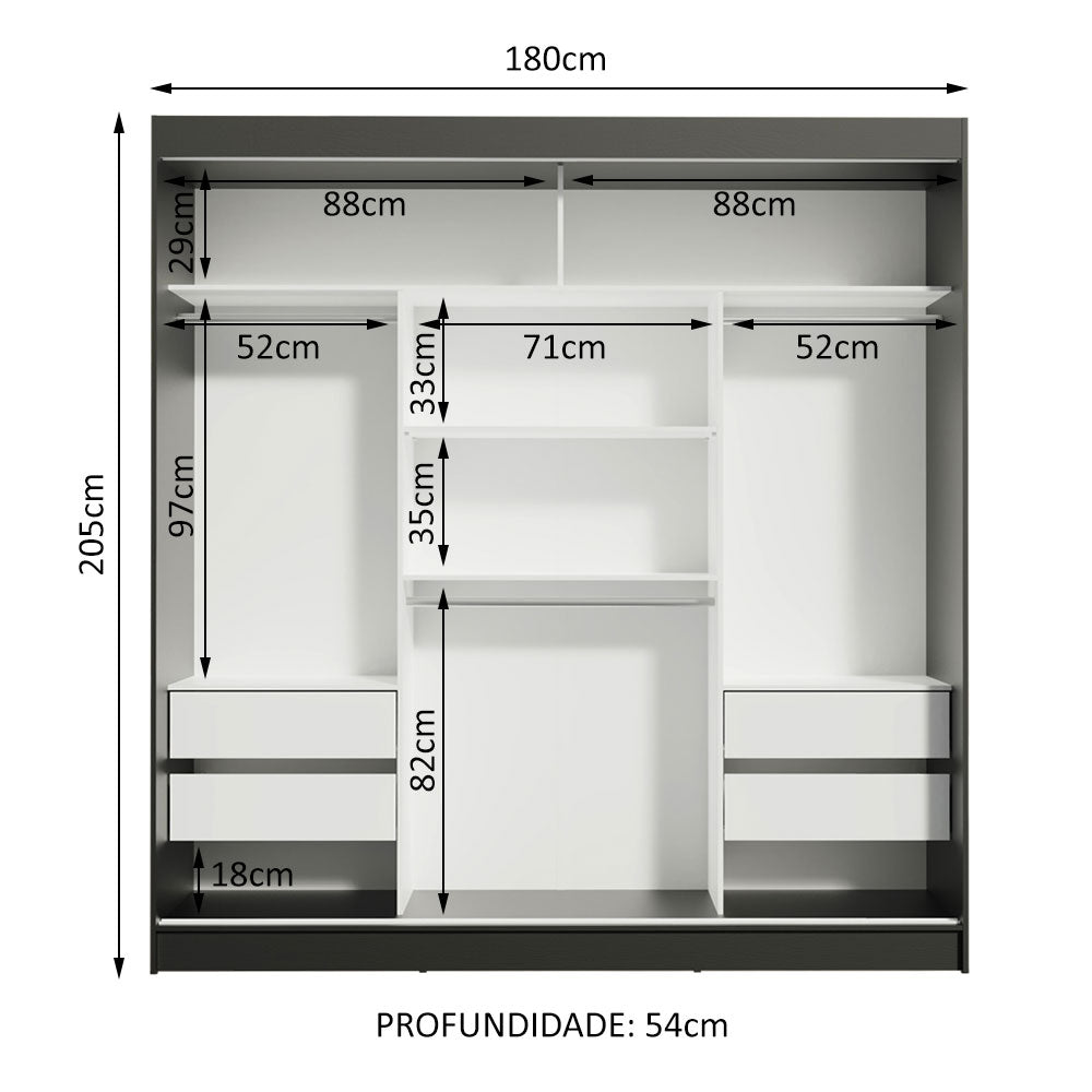 Clóset Matrimonial Reno 3 Puertas Correderas Negro/Marrón