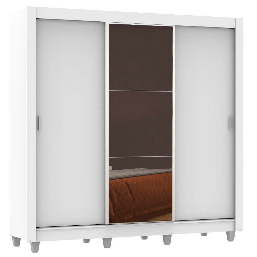 Clóset Matrimonial Lyon Plus 3 Puertas Correderas con Espejo 4 Cajones con Patas Blanco